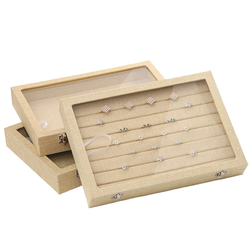 Linen Jewelry Box Organizer Necklace Rings Earring Bracelet Bangle Storage Box Showcase