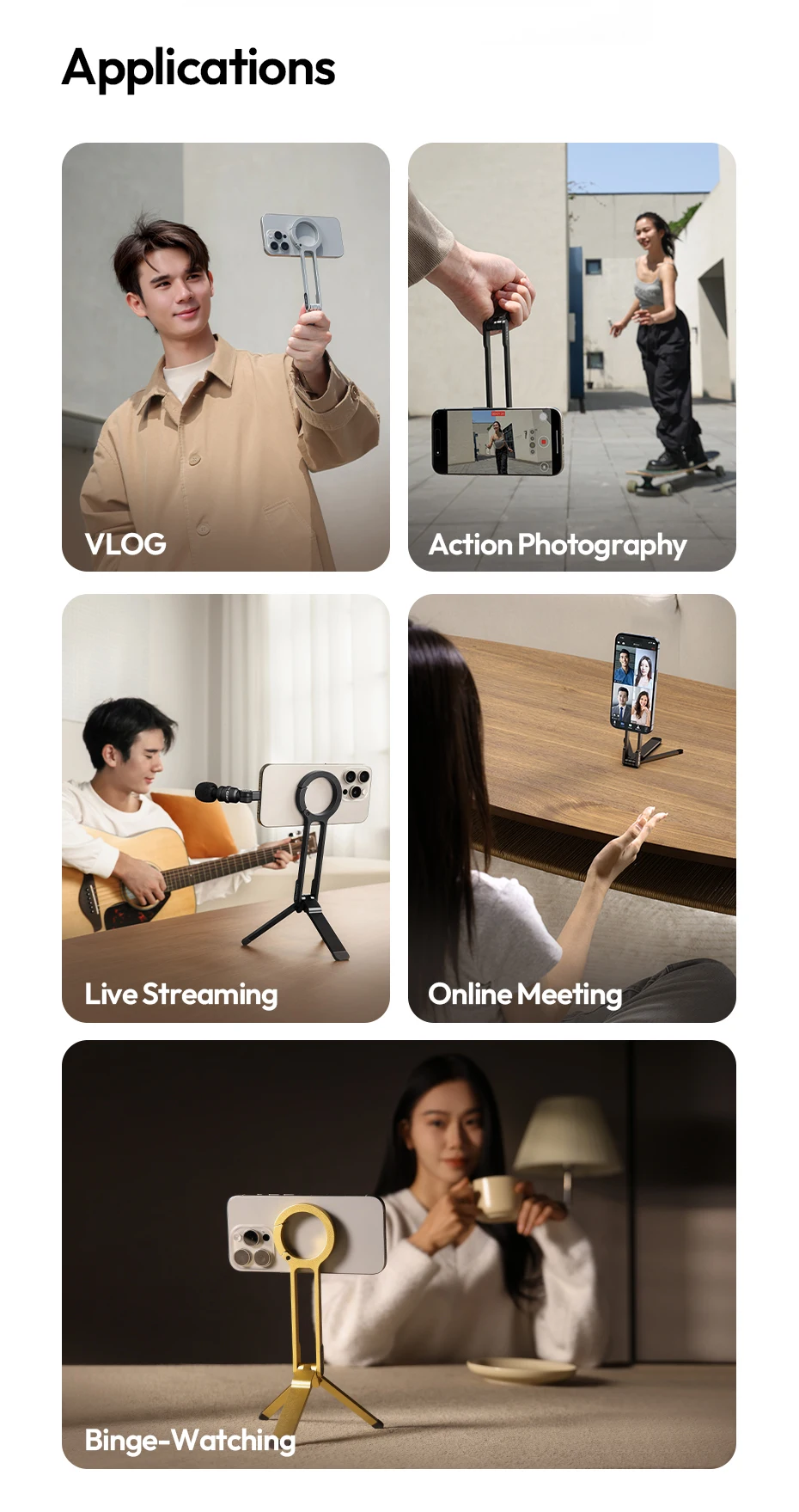 Ulanzi MA30 Telefonstativ mit Karabiner, horizontal, vertikal, beidseitig, magnetisch, für Vlog Online-Live-Streaming – Detail 9