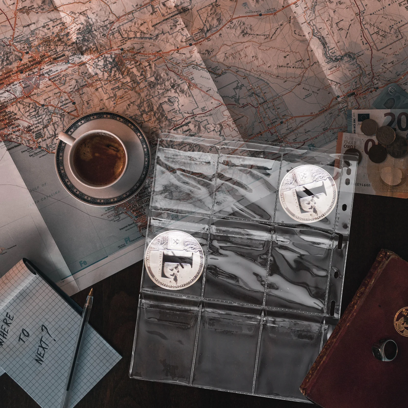 5pcs Coin Collection Pages 9-Hole Transparent Coin Storage Sheets For Collectors Lightweight Plastic Holder For Coins Medals