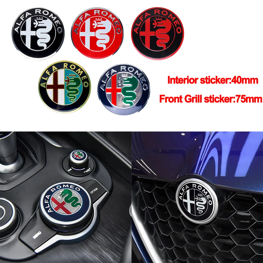 3D Car Front Grill Emblem Covers Sticker For Alfa Romeo Sportiva Stelvio Center Console Knob Interior Sticker Auto Accessories