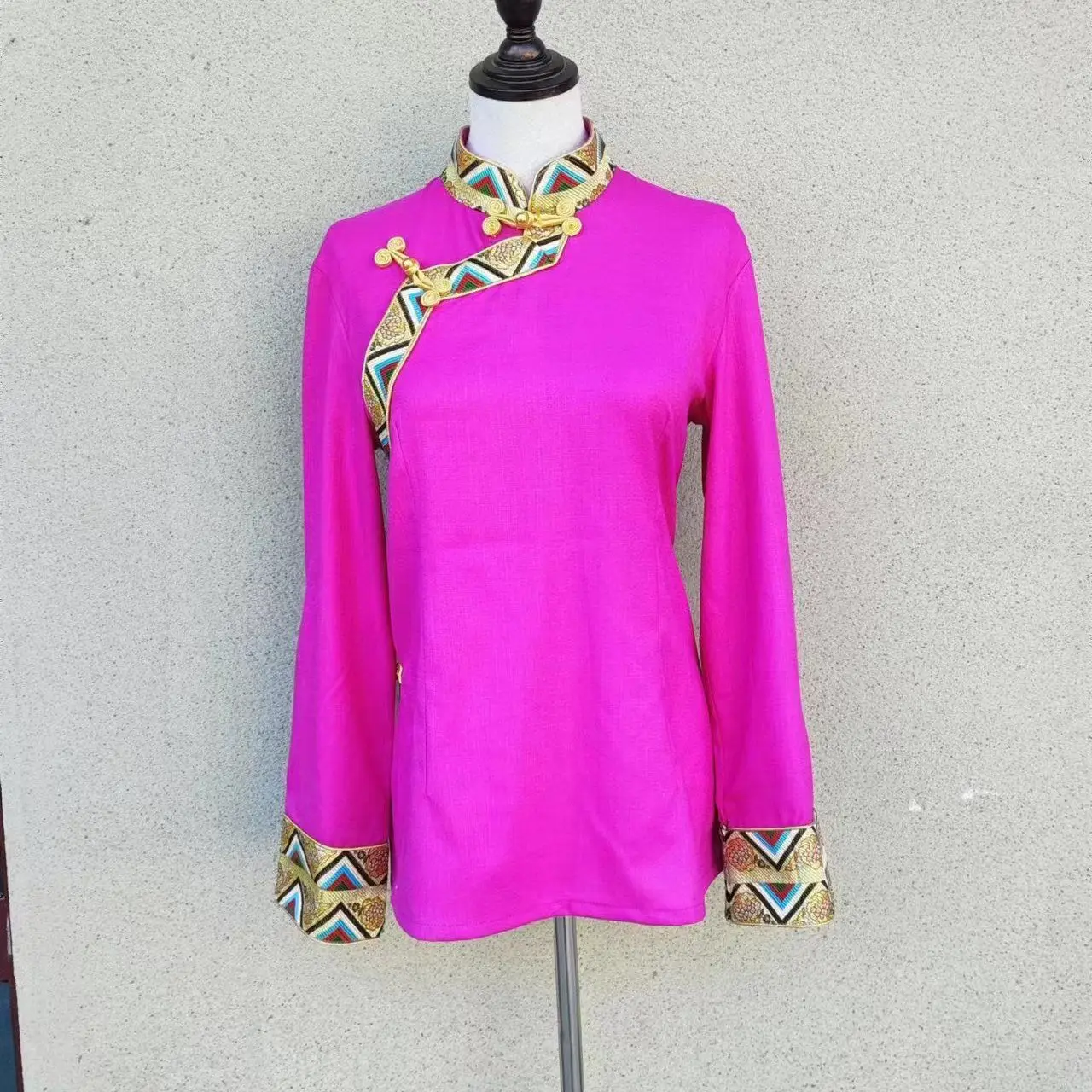 2024년 인기 신상 중국 스탠드 칼라 긴팔 티베트 스타일 민족 의상 셔츠