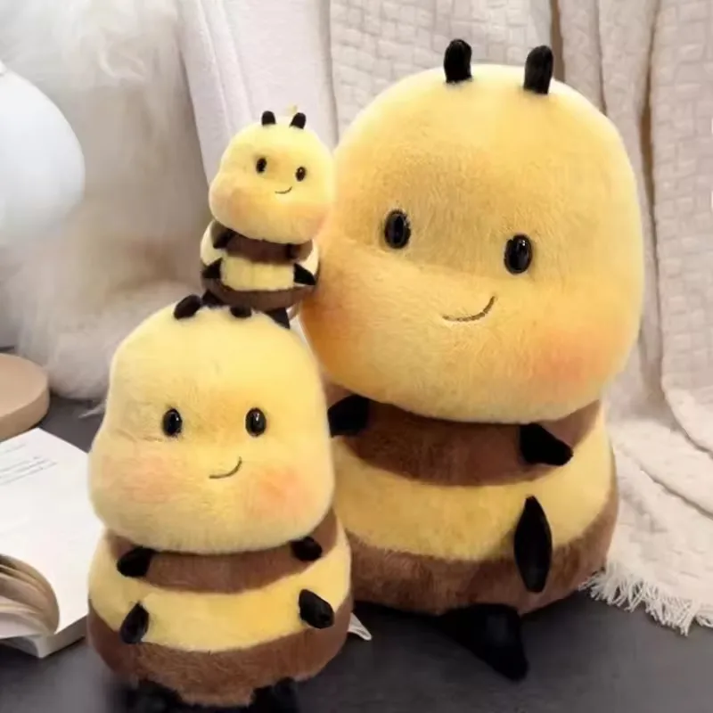 25/35/50CM Cute Honey Bee Plush Toys Fluffy Animal Stuffed Doll Flying Insect Black Eyes Pink Wings Room Decor Pillows Kids Gift