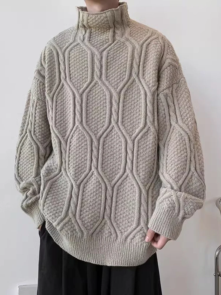 

Loose Long Sve Men's Knitted Sweater f High Collar Autumn Winter American Retro Sle Soft Comfortable Casual Base irt