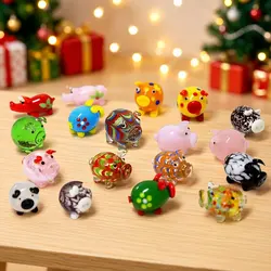 Handmade Colorful Miniature Glass Pig Figurine Cute Pet Animal Craft Ornament for Home Tabletop Decor Collection New Year Gifts