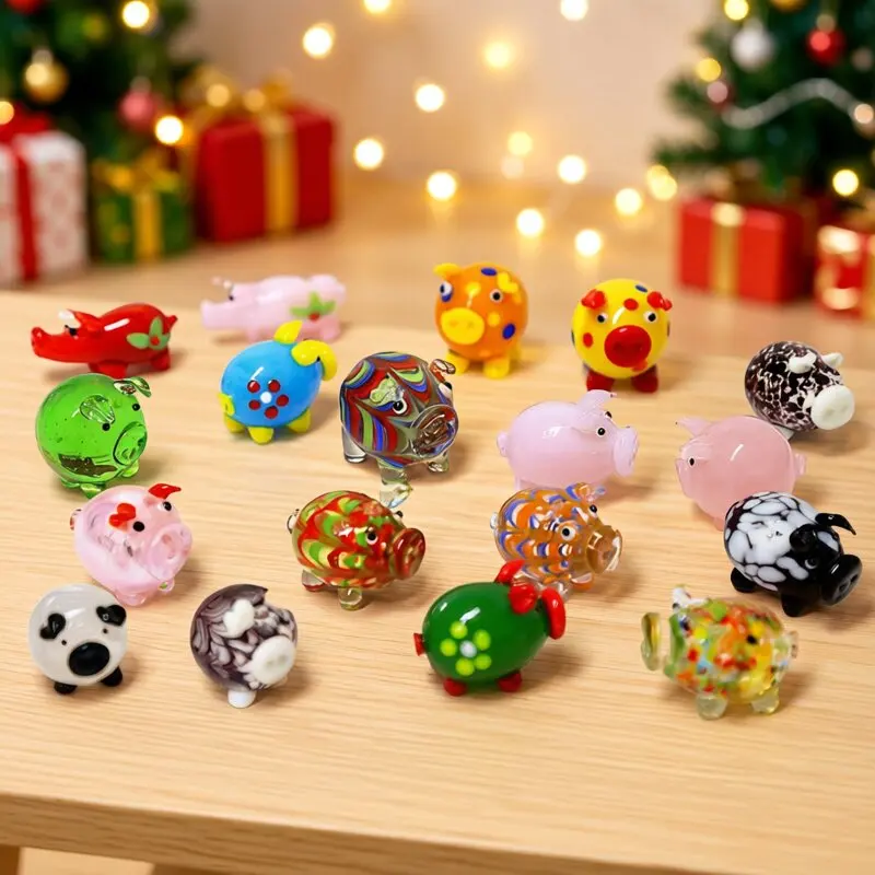 Handmade Colorful Miniature Glass Pig Figurine Cute Pet Animal Craft Ornament for Home Tabletop Decor Collection New Year Gifts