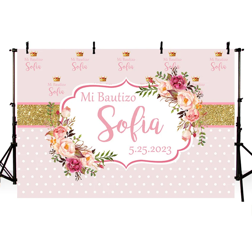 Mehofond Mi bautico sfondo personalizzato Sofia prima comunione battesimo fiore Baby Shower sfondo battesimo Studio