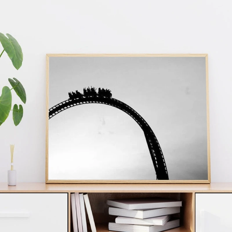 Roller Coaster Black White Photo Picture Modern Minimalist Wall Art Canvas Painting Print Nordic Poster Decoration for Home