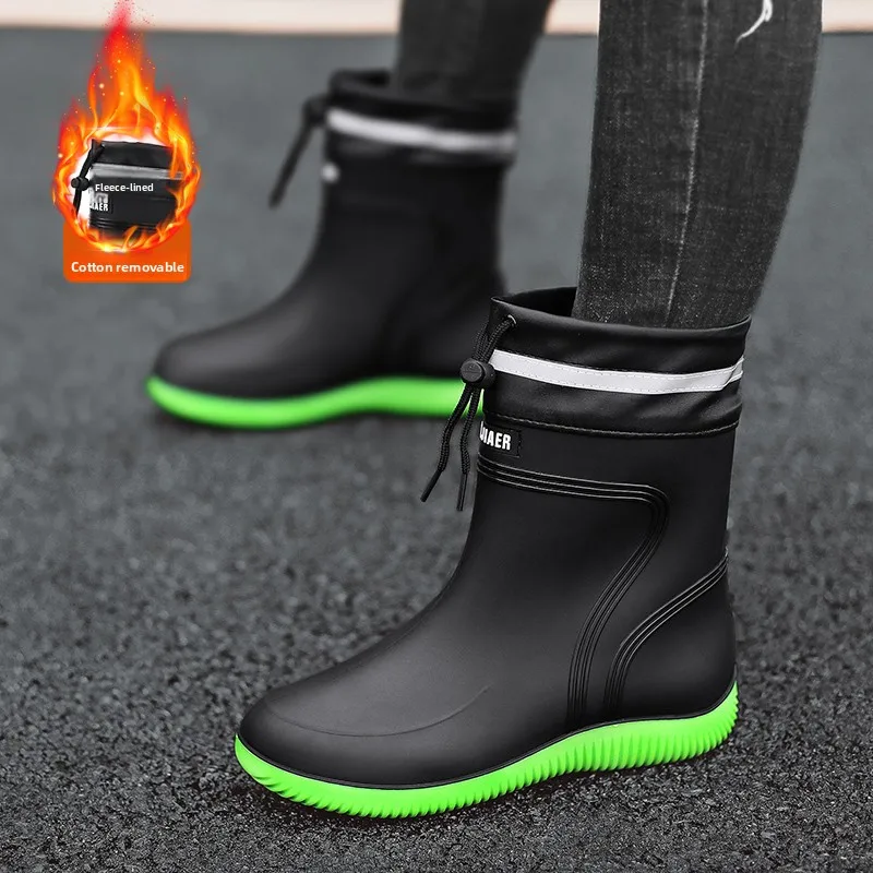 Men's and Women's Button-up Rainproof and Water-resistant Shoes, Mid-calf Non-slip Rain Boots, Insulated Warm Work Rubber Shoes #2