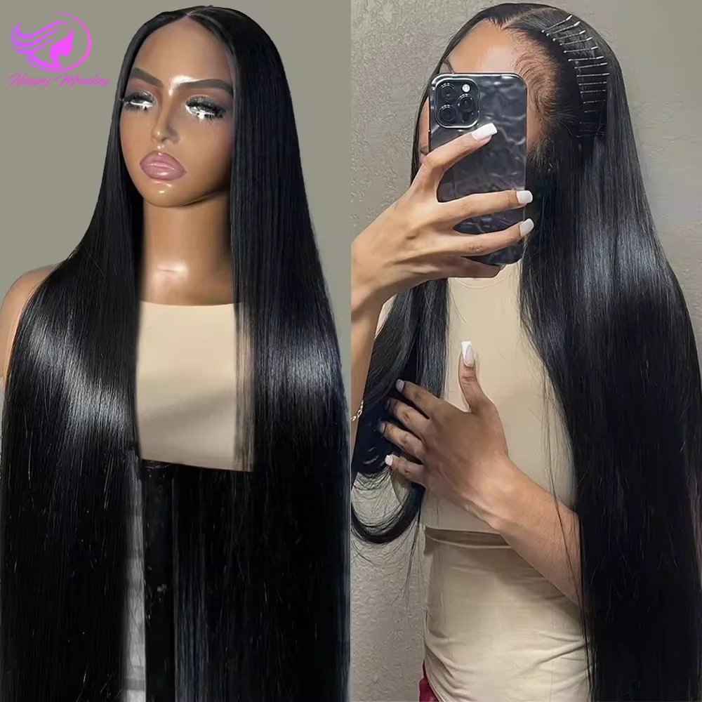 Wear Go Wig tanpa lem 34 36 inci lurus tulang 13x4 HD Wig Frontal renda siap untuk pergi Wig rambut manusia Frontal renda pra dipetik