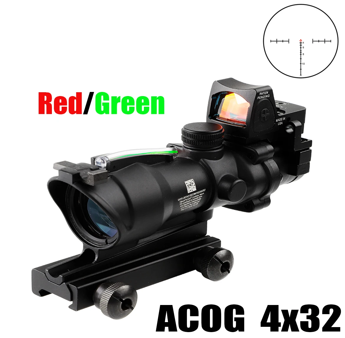 

ACOG 4X32 With RMR Real Fiber Optics Red Green Dot Illuminated Chevron Glass Etched Reticle Rifle Scope Hunting Sight