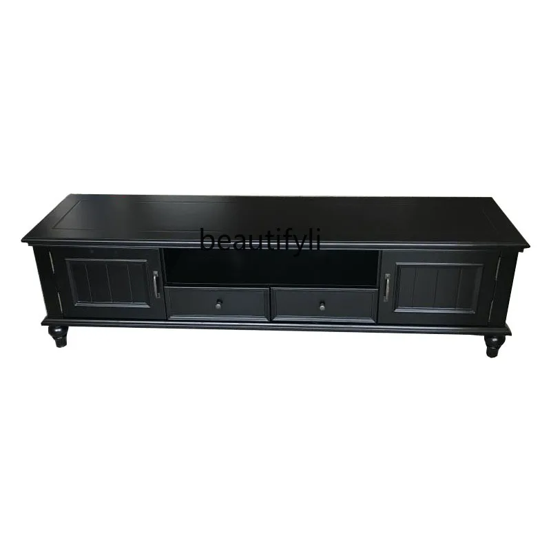 

Solid Wood Black TV Cabinet and Tea Table Combination High-End Chinese Simple 2.2 M Living Room Floor Cabinet Light Luxury