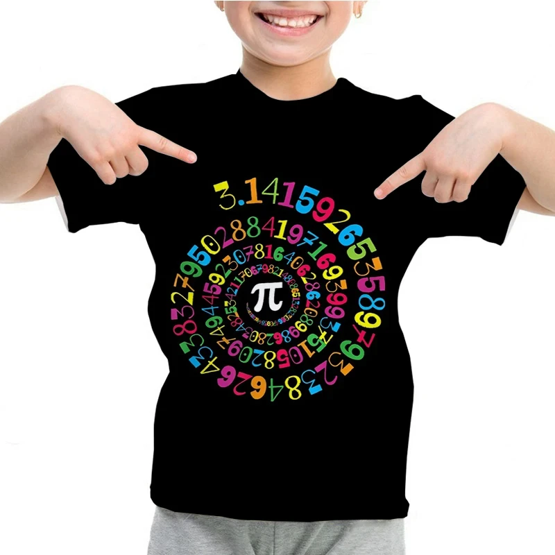 T-shirt manches courtes col rond pour enfant, vêtement décontracté et humoristique pour garçon et fille, Pi Math imprimé, Y-Pi Day 3.14