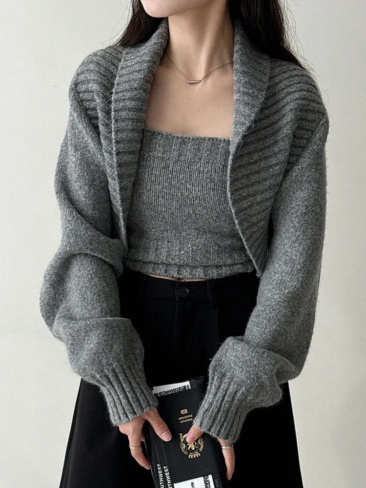 WHTREND Herbst Winter Drehen-unten Kragen Schal Pullover Mantel + Rohr Top frauen Neue Chic Stil Gestrickte Pullover zwei-Stück WH1808