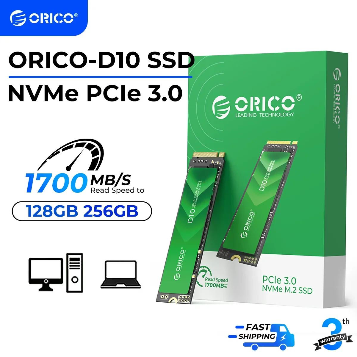 ORICIO 256GB M.2 NVMe SSD PCIe Gen3x4 2280 SSD Up to 2400MB/s Internal Solid State Drive with TLC NAND Flash D10