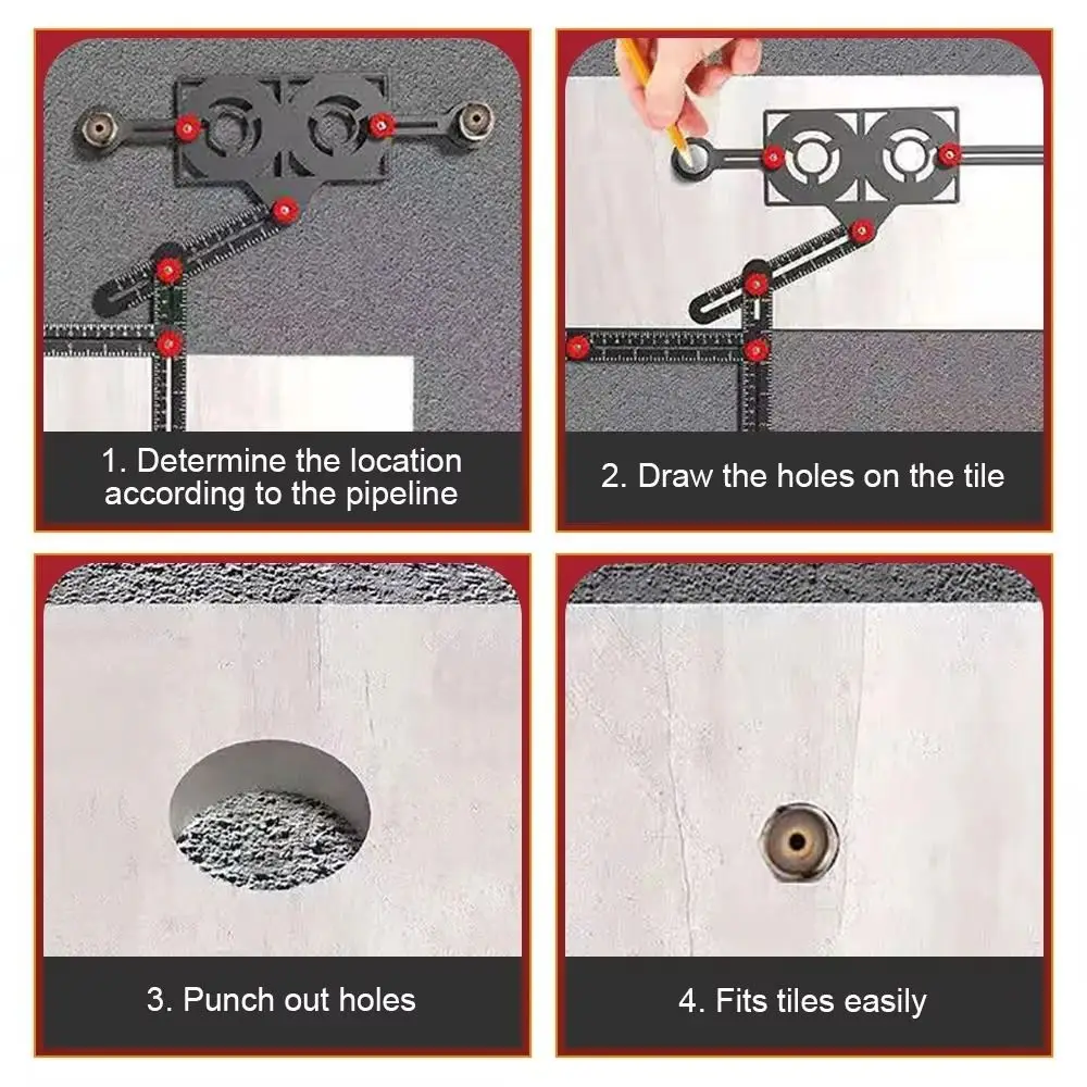 1Pcs 6/9/12 Folds Multi Angle Ruler Finder Perforated Mold Tile Hole Measuring Ruler Universal Aluminium Alloy