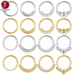 F136 Titanium Nose Piercing Hinged Bead Hoops CZ Stone Rings Clicker Ear Cartilage Tragus Helix Earrings Piercing Body Jewelry