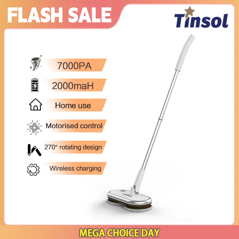 tinsol New Cordless rotary mop cleaner automatic 2-in-1 wet and dry household cleaner ceiling door and window mopping machine