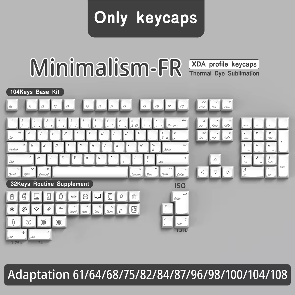 XDA Keycaps PBT français allemand espagnol royaume-uni Abnt2 Keycap pour disposition ISO clavier mécanique colorant Sublimation touches casquettes ES DE FR BR