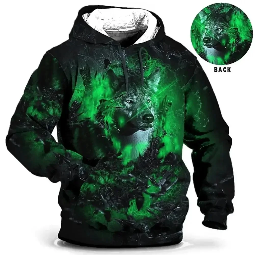 Felpa con cappuccio da uomo con motivo stampato in 3D lupo tigre Felpa da uomo di moda Pullover casual Oversize Streetwear Abbigliamento da uomo