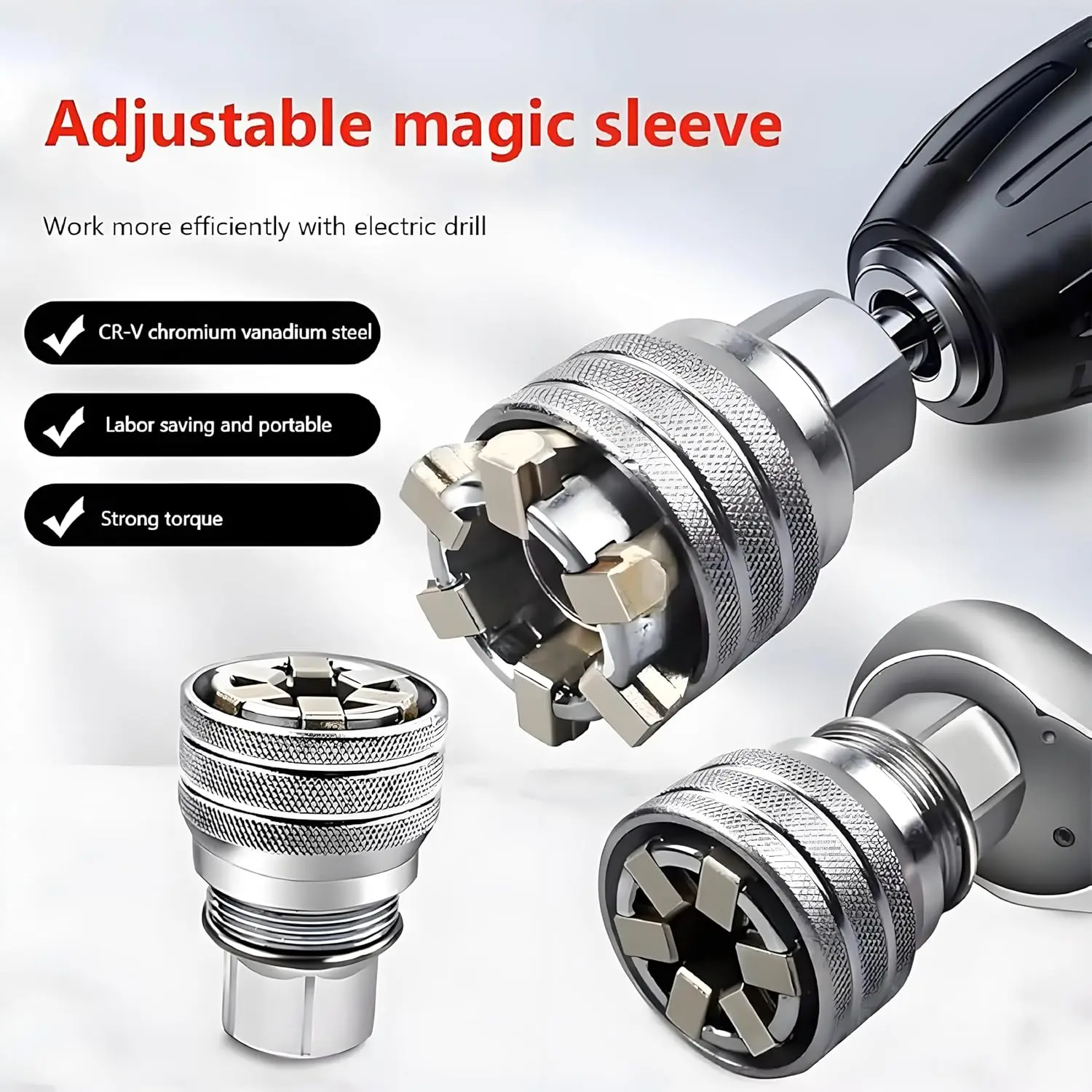 Universeller Steckschlüssel 10-19mm Verstellbarer 3/8-Zoll-Adapter Multifunktionale Hülsen-Handwerkzeuge für Autoreparatur und Heimwerken – Detail 2