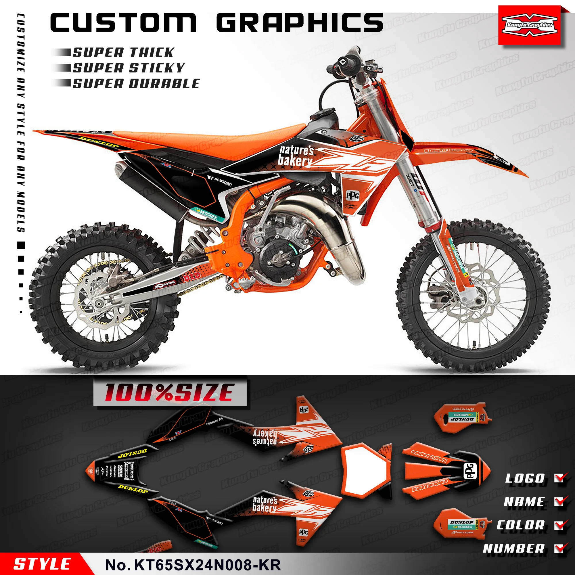 

KUNGFU GRAPHICS Stickers Complete Glossy Laminate for KTM SX 65, 65SX , SX 65, 65 SX 2024, KT65SX24N008-KR