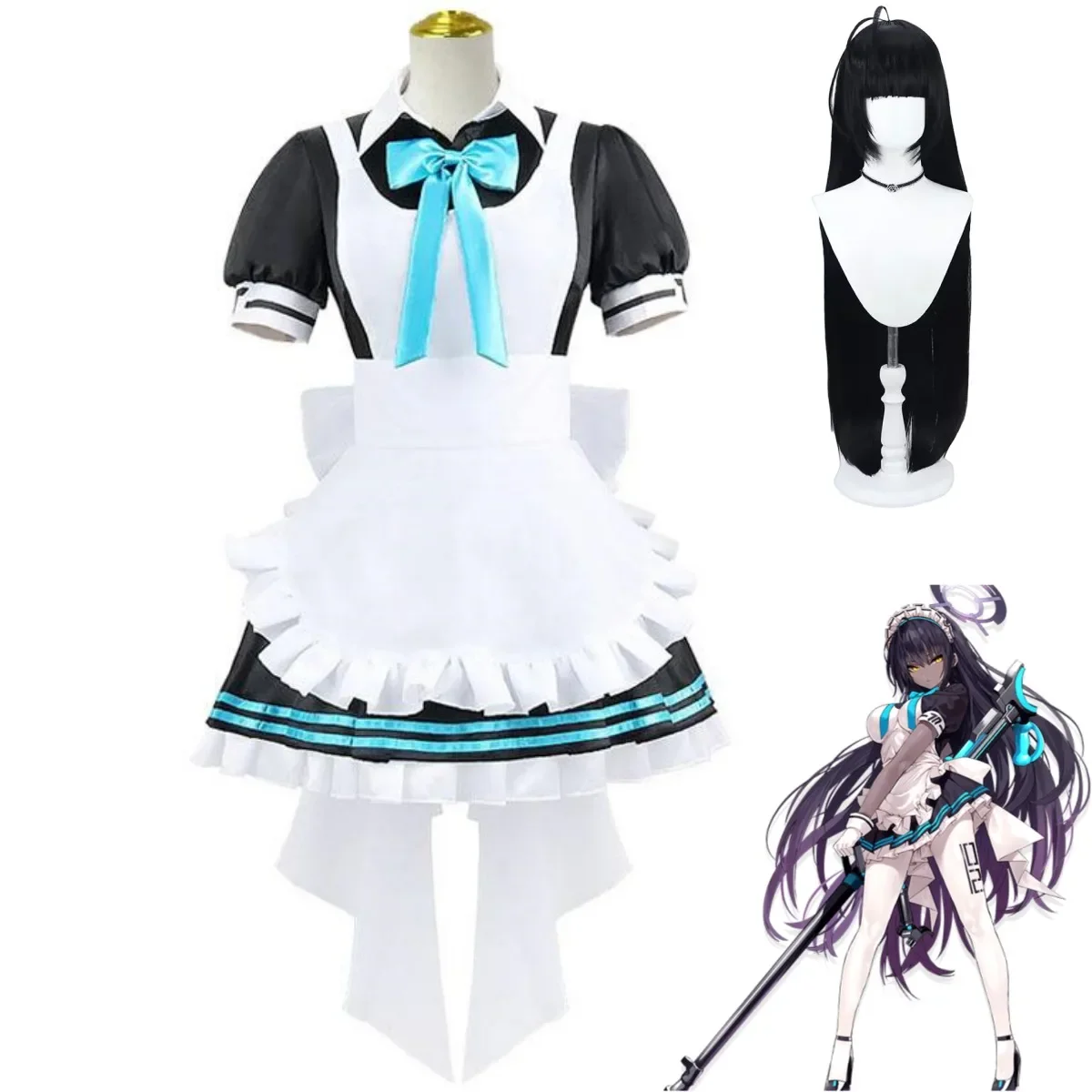 Anime Game Blue Archive Kakudade Karinn Cosplay Costume Wig Lovely Maid Attire Lolita Dress Woman Sexy Kawaii Halloween Suit