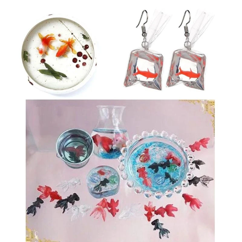 Adornos de peces dorados, moldes de silicona con espejo para collar, Mini carpa, moldes de resina epoxi, artesanía Diy, pendientes, colgante, herramientas de fabricación de joyas