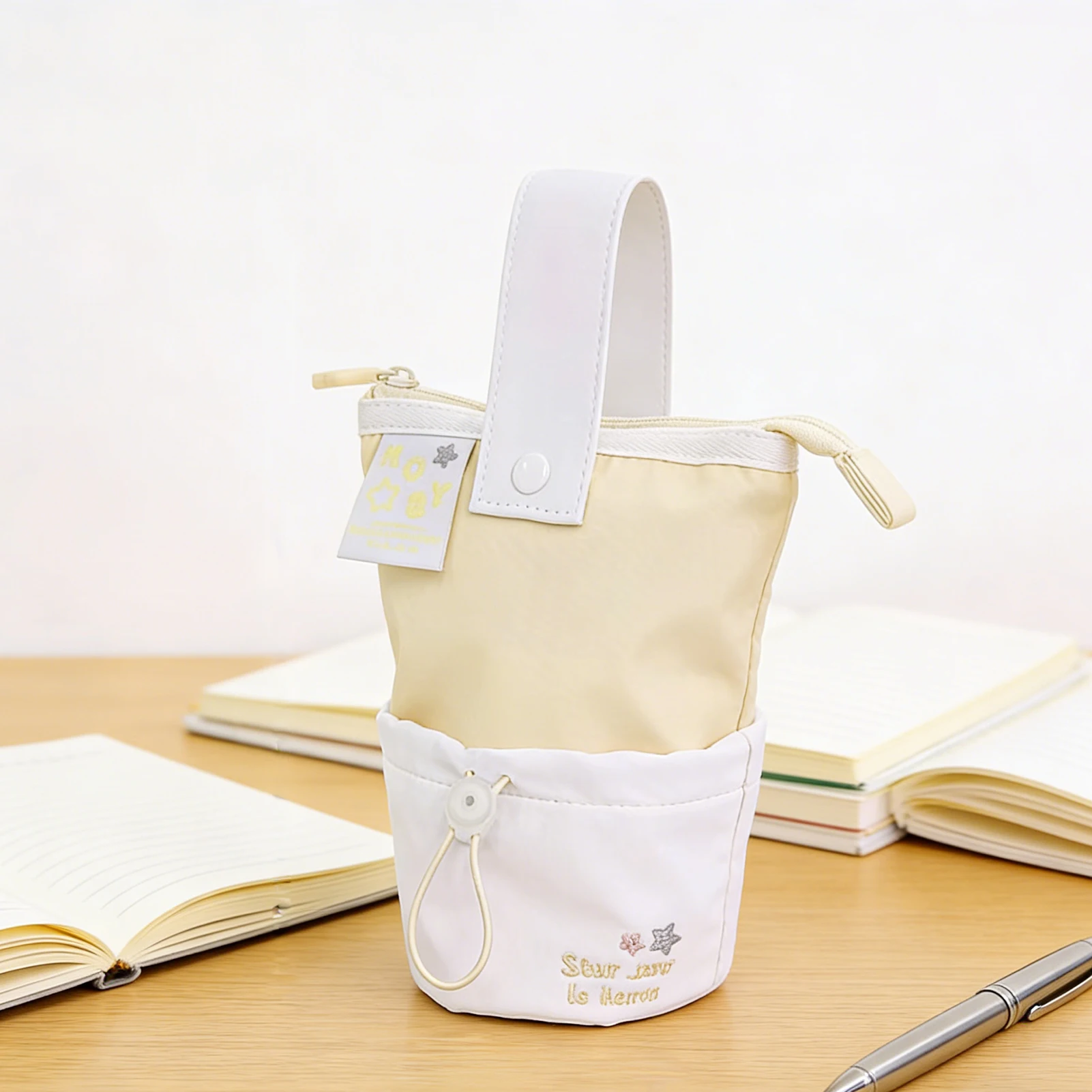 

Pencil Case Large Capacity Drawstring Design Cute Handle Polyester Fabric For Students