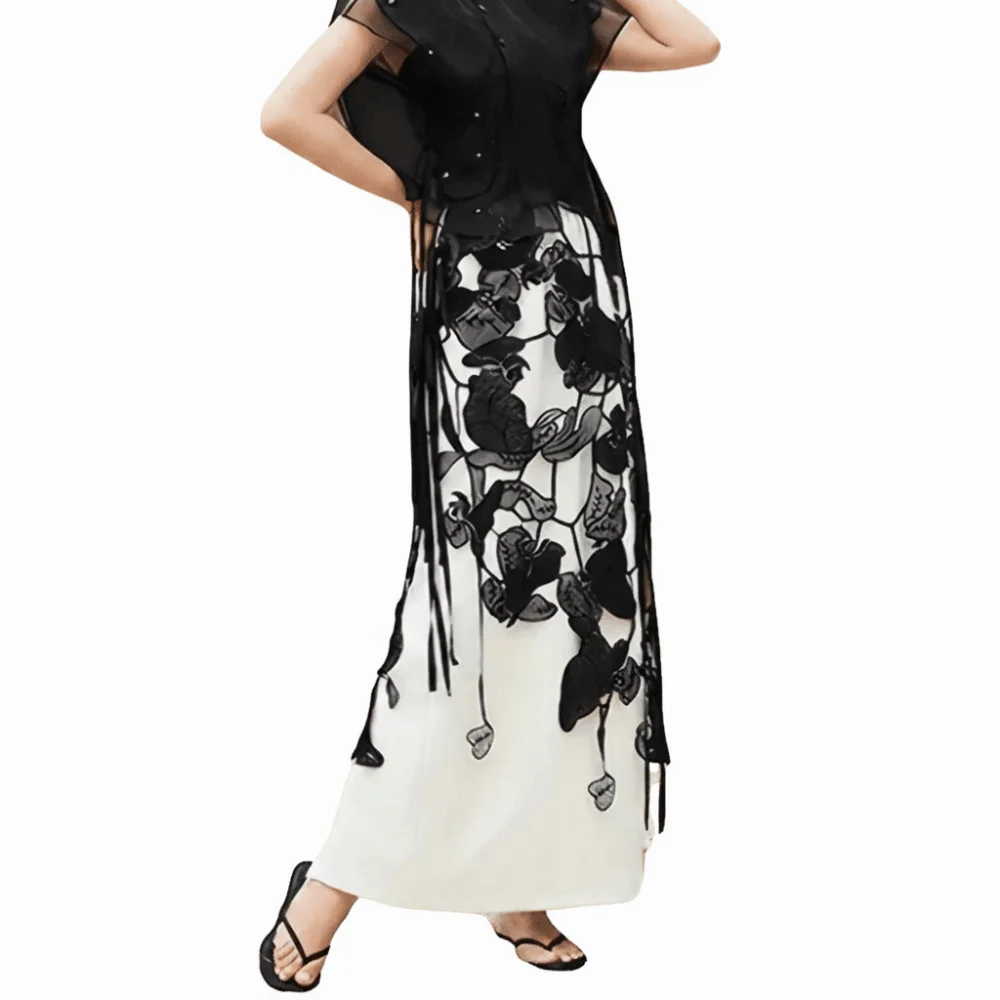 High Waist Lace Midi Skirt Irregular Side Slit Embroidered Flower Lace Drawstring Skirt Y2K Streetwear See Through 12 S04b62741d19b4ddfb0c9146de7e223daQ