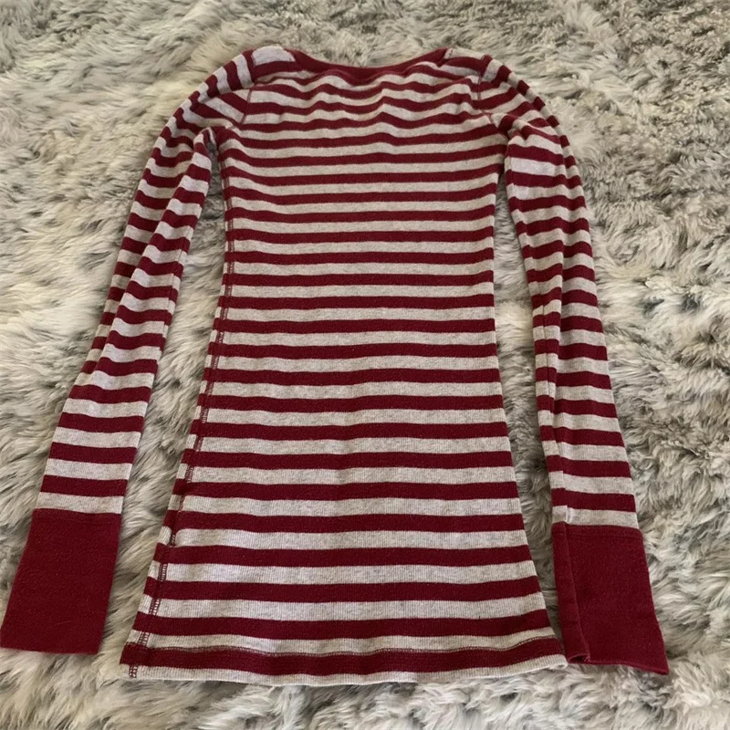 Women Y2k Striped Long Sleeve Shirt Grunge Tops Vintage Aesthetic Gothic U Neck Color Block Tees Fairy Teens Girls Shirts