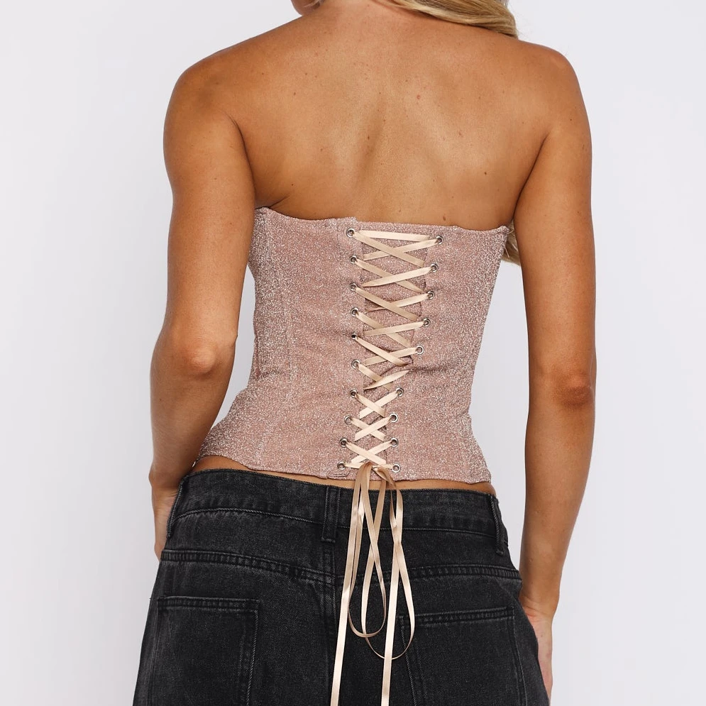 Y2K ملابس نسائية لامعة بدون حمالات مشد صديرية دائرية لامعة الجوفاء بوستير بوديالمشكل الصيف الخروج قميص