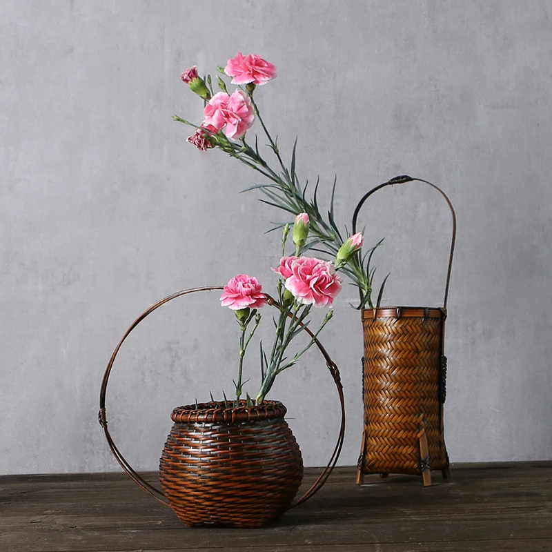 

Handmade Bamboo Flower Basket Weaving of Small Flower Vase Japanese Style Zen Inspired Flower Arrangement Vessels Ornaments