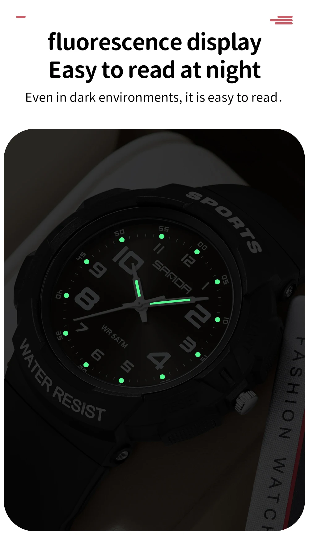 Sanda 9074 Trendy Design Soft Student Watch TPU Strap 50M Depth Waterproof Quartz Movement Children Fashion Sports Wrist Watch
