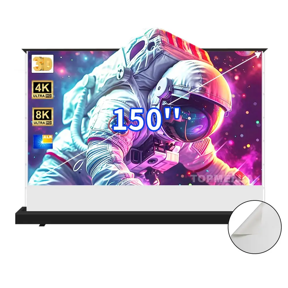 

150 inch Newly Upgraded Electric Floor Rising Projection Screen Tab-Tensioned Motorized Cinema White 4K/8K For All Projectors