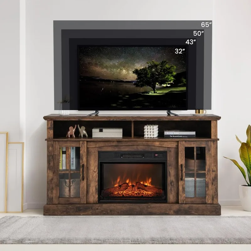 Fireplace TV Stand for TVs Up to 65 Inch, Electric Fireplace TV Console w/Remote Control, Overheat Protection