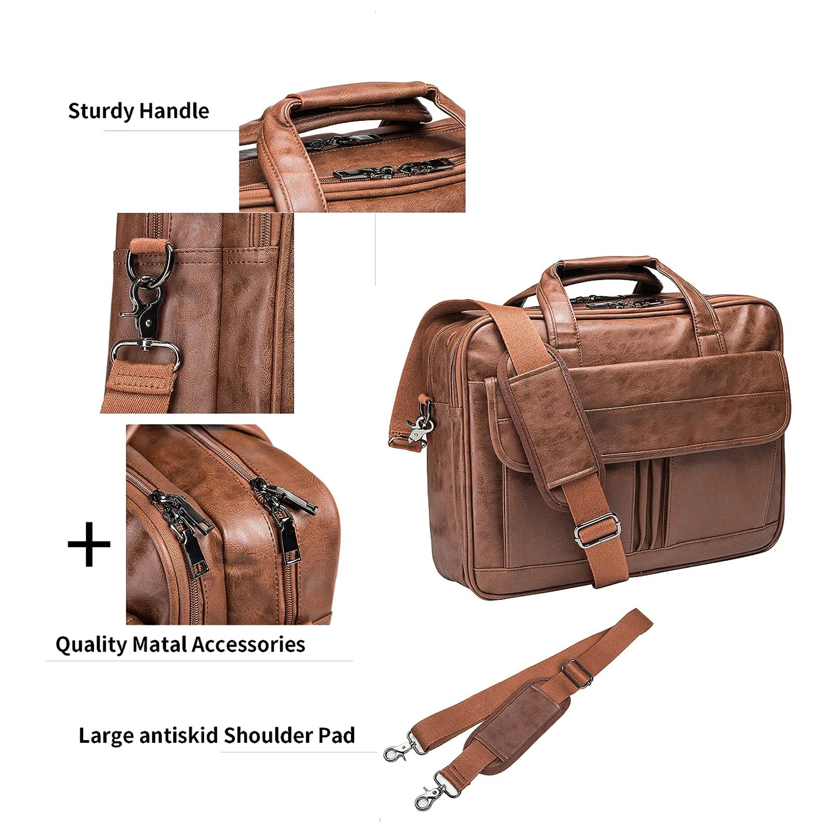 Men's Leather Messenger Bag 17.3 Inches Laptop Briefcase Business Computer Handbag Shoulder Bag for Men