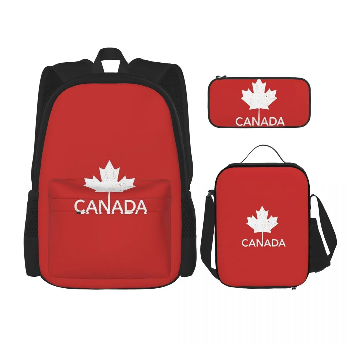 Canada Flag National Culture Backpacks Students Bookbag School Bags Rucksack Lunch Bag Pen Bag Three-Piece Set