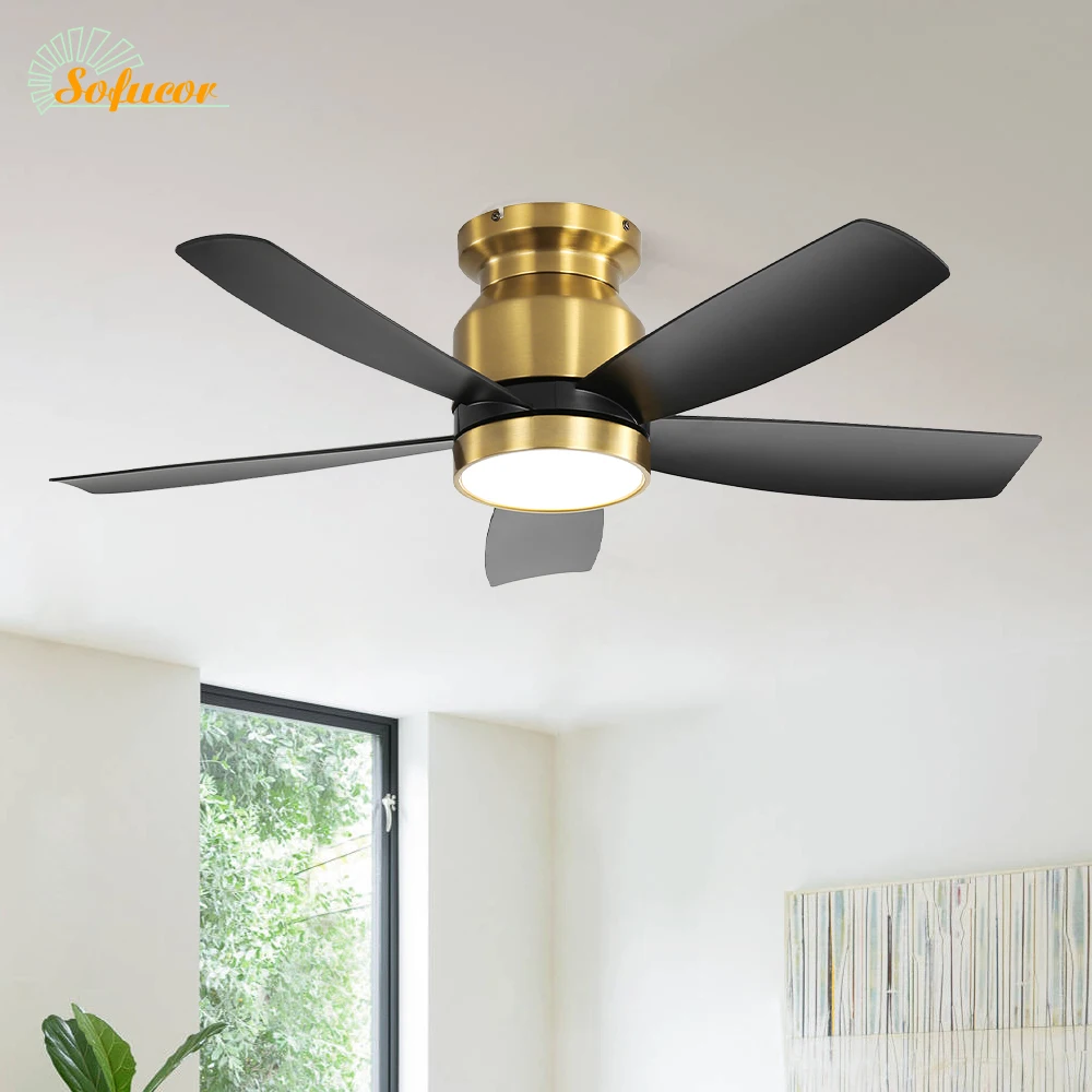 Ventilador de techo moderno Sofucor de 42 pulgadas con luz, control remoto, motor DC, ventiladores de techo silenciosos de 6 velocidades