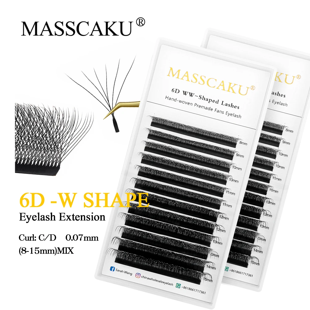 MASSCAKU 6D W-vorm Wimperverlenging Premade Volume Fans Bloom Nertsen Faux Natuurlijk Zacht Volume W Stijl Individuele Wimpers