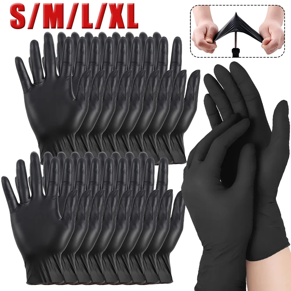 100/50/10pcs Disposable Nitrile Gloves Black Waterproof Work Safety Glove Kitchen Household Cleaning Gloves Tattoo Accessories