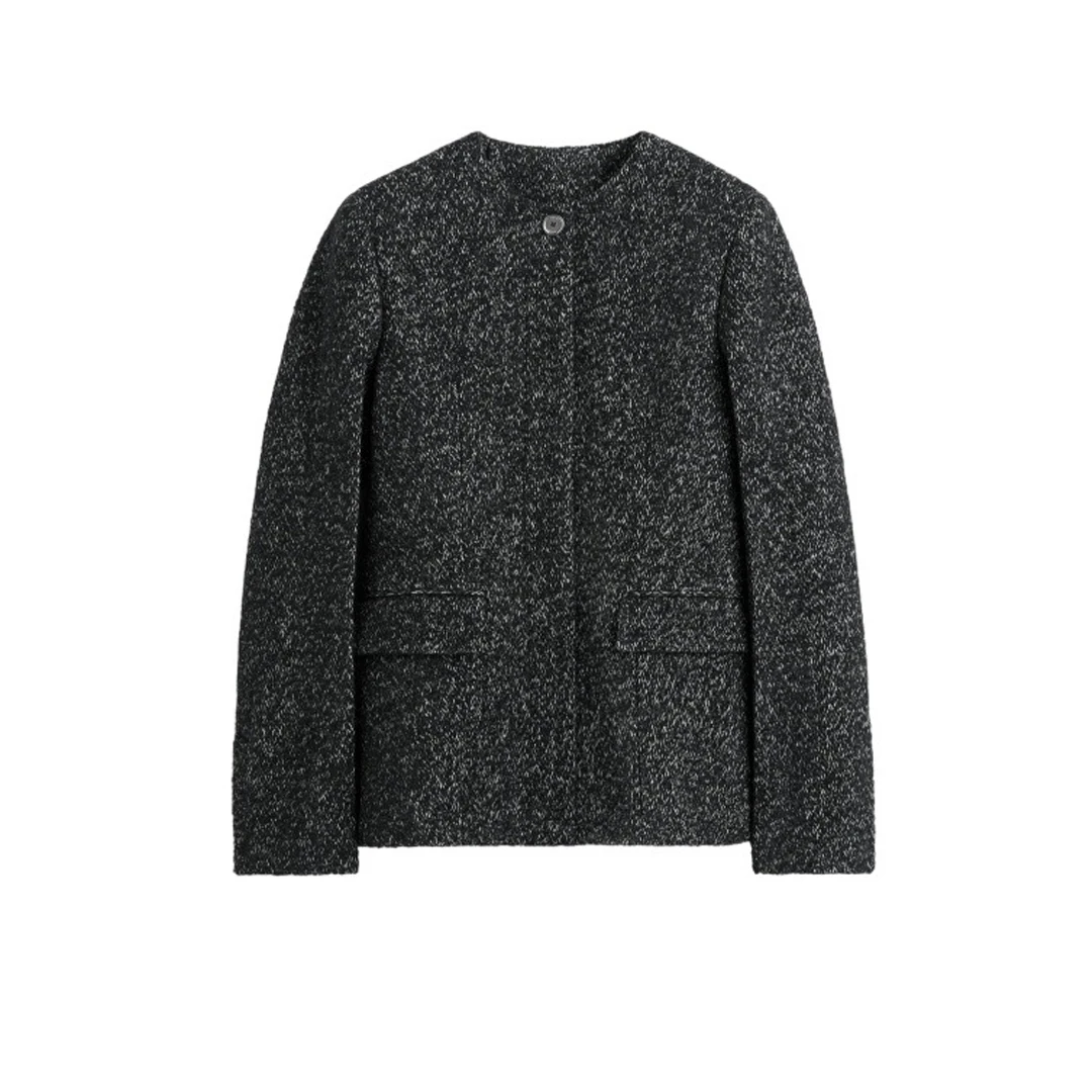 معطف خصر جديد لخريف وشتاء 2025 بسيط وخفيف وفاخر وأنيق من مزيج الصوف برقبة دائرية #5