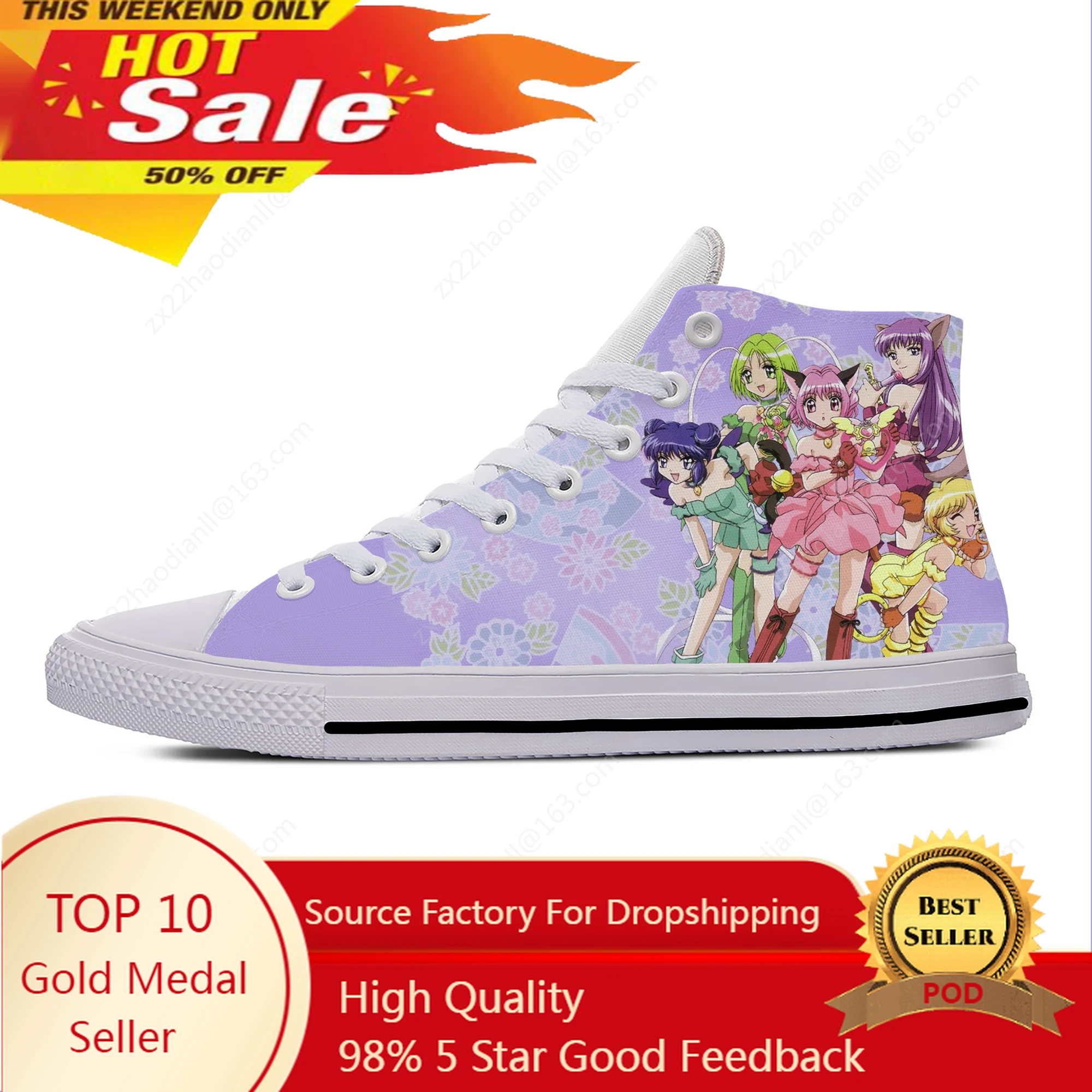 

Japanese Anime Manga Cartoon Tokyo Mew Mew Funny Casual Cloth Shoes High Top Lightweight Breathable 3D Print Men Women Sneakers