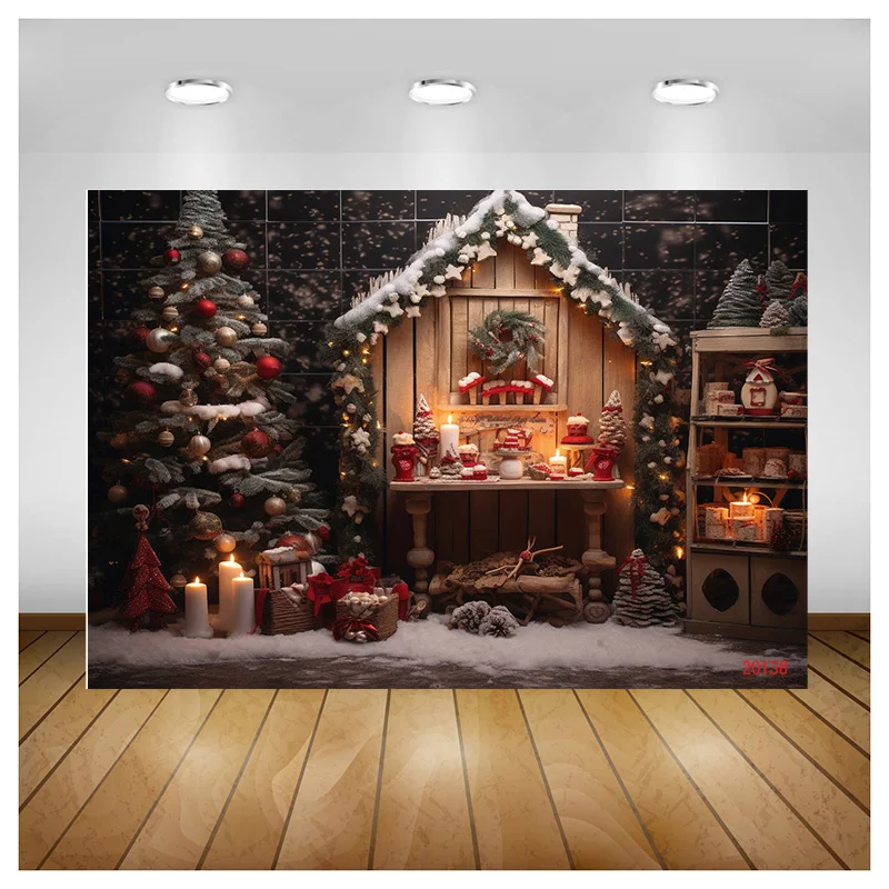 NITREE  Christmas Day Fireplace Photography Backdrops New Year Candy Chimneys Store Ball Window Studio Background WW-76