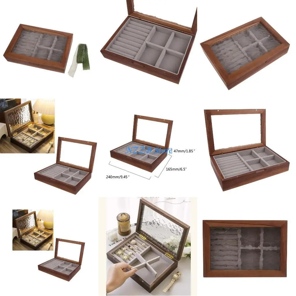 

T21F Jewelry Box Glass Dust-Proof Cover Jewelry Necklace Storage Cases