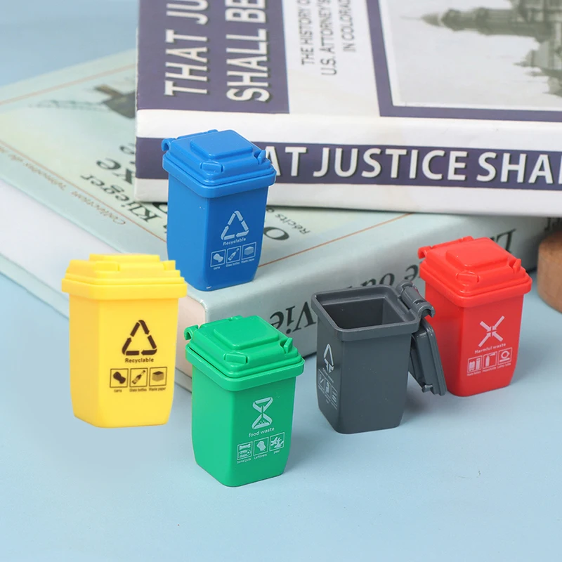 5pcs/set 1:12 Dollhouse Miniature Trash Can Model Furniture Accessories For Doll House Decor Kids Play Toys