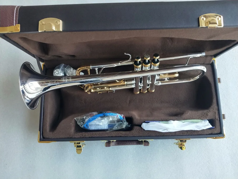 high quality Trumpet Model 37 Silver Plated LT180S-37 Trumpete trompete with Original Blue Case free Shipping