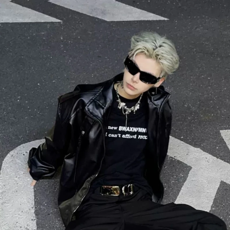 Limited Edition Men's PU Leather Jacket Urban High Street Shoulder Pads Short Sleeve Autumn Jacket