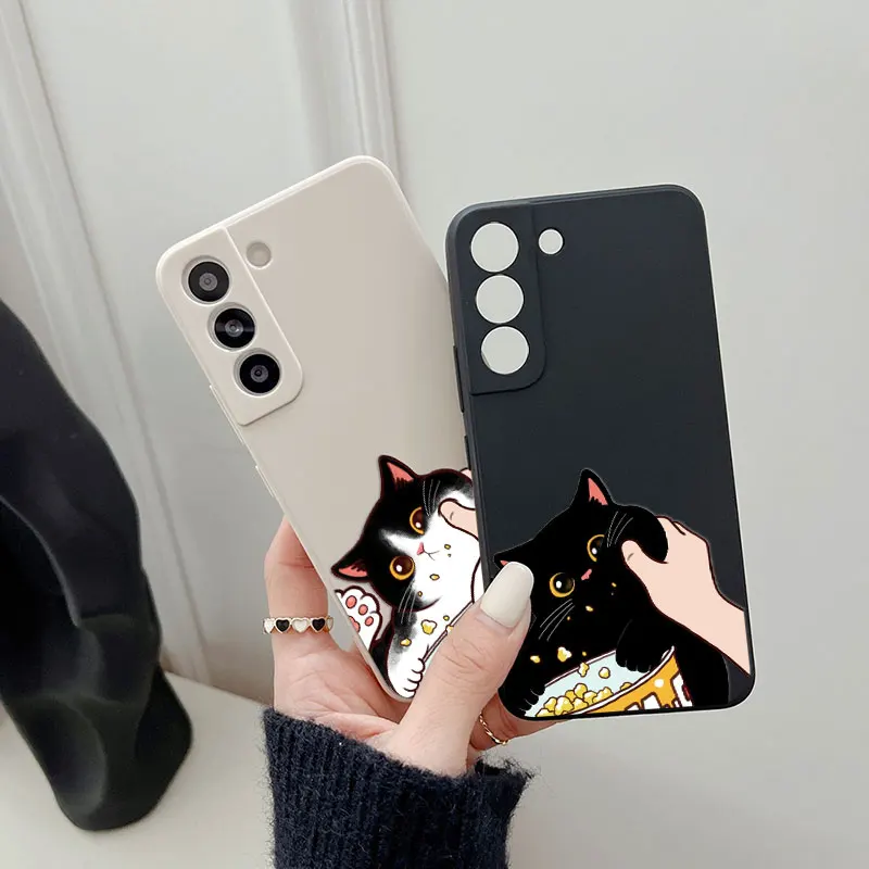 Black Cat Snacking Cartoon Luxury Liquid Silicone Case For Samsung Galaxy S23 S22 Ultra Plus S21 S20 FE S9 S10 S23 Phone Cover