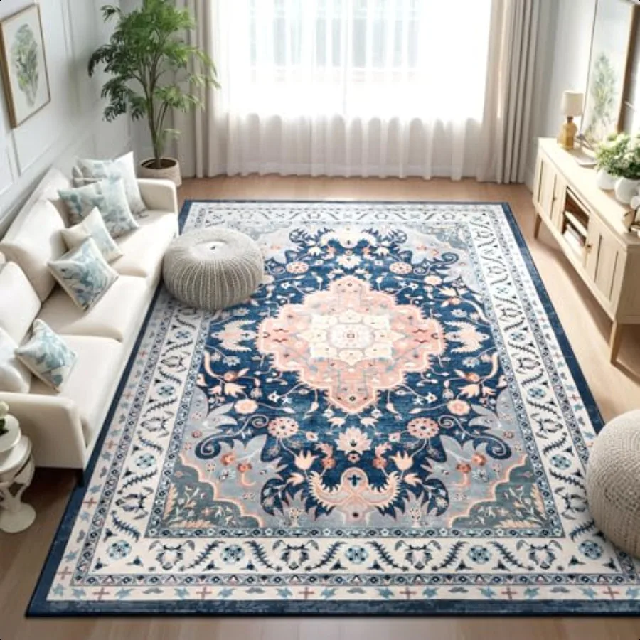 

Design Area Rugs for Living Room 4x6 hine Washable Floral Traditional Bedroom Rug Low Pile Non Slip Soft Indoor Print Carpet f