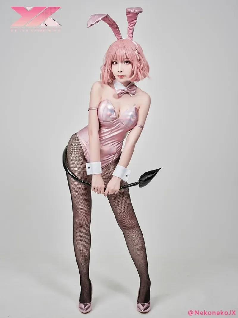 Anime Game relaxing Fan Cosplay Bunny Girl Costumes Pink Rabbit Suit Sweet Sexy Pink PU Leather body